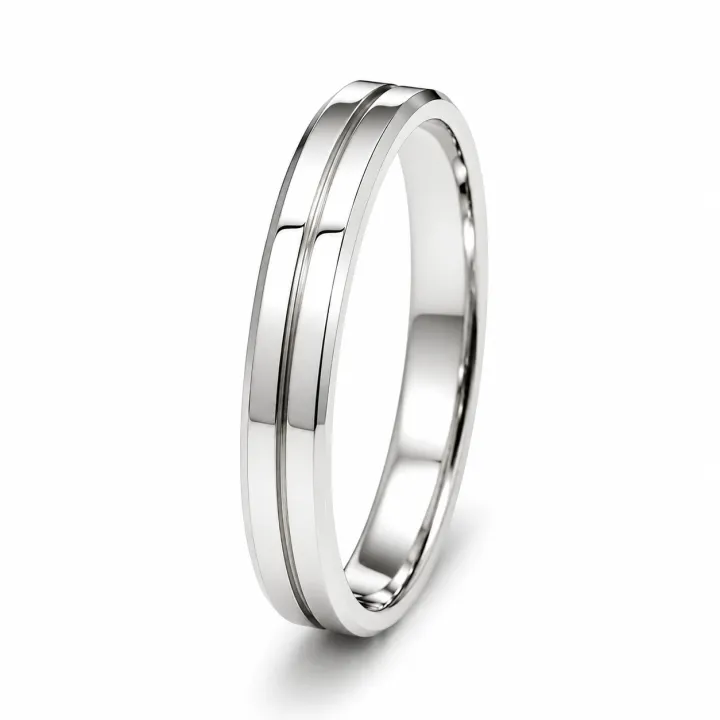 ALIANÇA DE PRATA 925 A 950 3,0MM QUADRADA CHANFRADA COM INTERNO SEMI-ANATÔMICO /1 FRISO CENTRAL