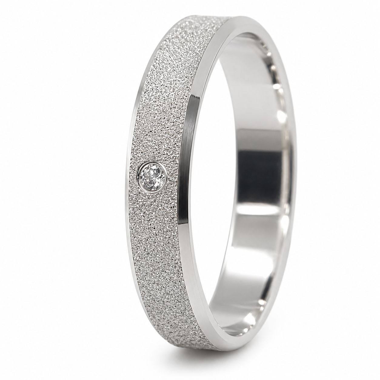 ALIANÇA DE PRATA 4,0MM SEMI-ANATÔMICA CHANFRADA DIAMANTADA C/01 PEDRA